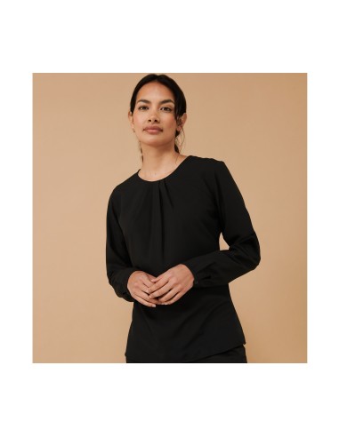 HEN-H598-Ladies Pleat Front Long Sleeved Blouse